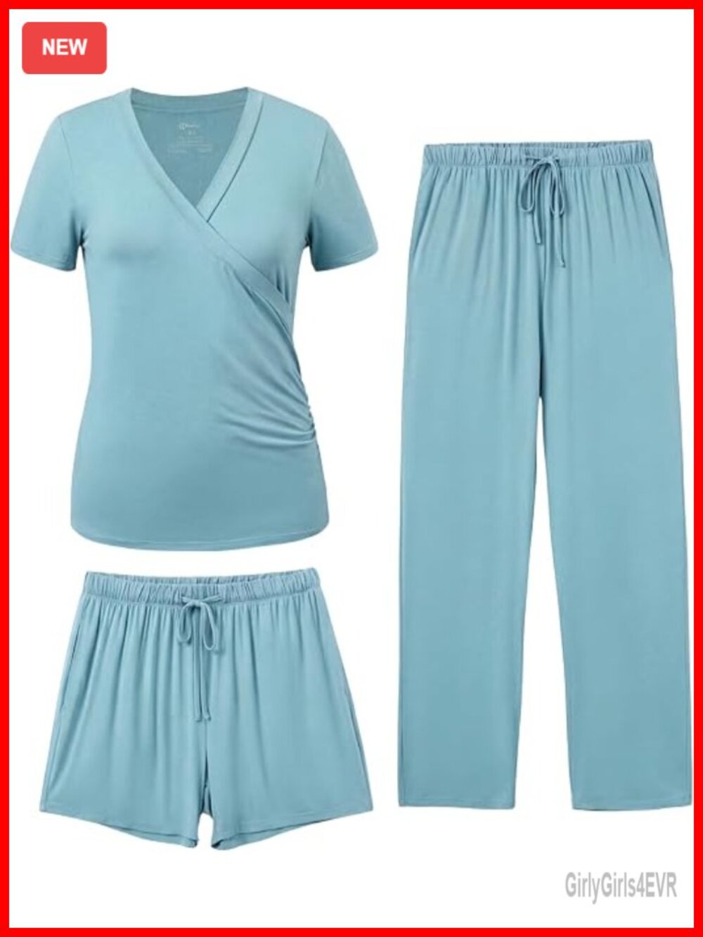 3-Piece Maternity Nursing Pajama Set with Pockets, Soft Sleepwear, S-XXL
